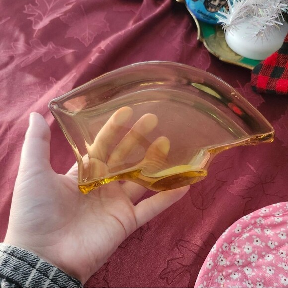 Vintage Mid Century Modern Amber Glass Sleek Napkin / Mail Holder Tiara - Picture 6 of 7